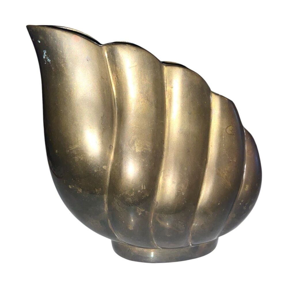 Vintage Brass Nautilus Shell Vase – Coastal Seashell Décor – 6.25”